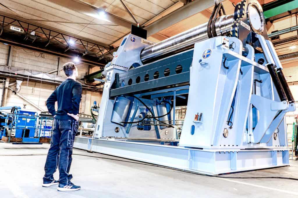 A three-roll SweBend PB3-36 plate rolling machine